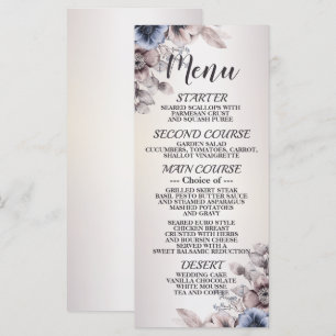 Wedding Party Watercolor Pastel Blue Beige Flowers Menu