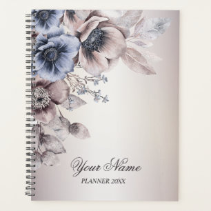 Wedding Party Watercolor Pastel Blue Beige Flowers Planner