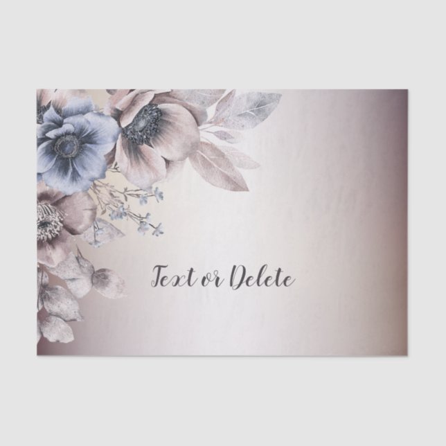 Wedding Party Watercolor Pastel Blue Beige Flowers Tissue Paper (Front)