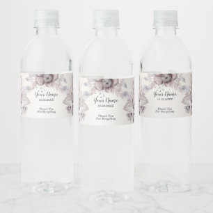 Wedding Party Watercolor Pastel Blue Beige Flowers Water Bottle Label