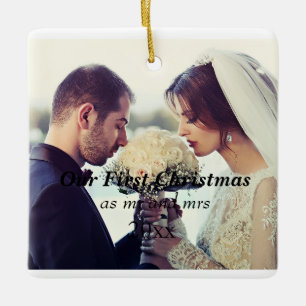 wedding party, wedding gift, Our First Christmas Ceramic Ornament