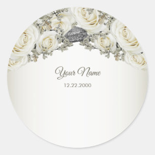 Wedding Party White Floral Greenery Beige Modern Classic Round Sticker