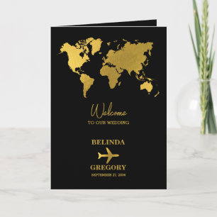 Wedding Passport Black Gold Order of Service Programme