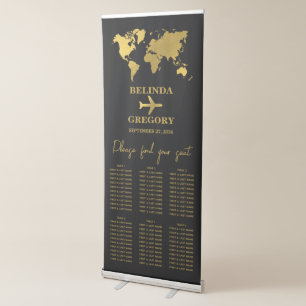 Wedding Passport Black Gold Seating Chart Retractable Banner