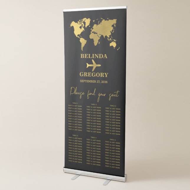 Wedding Passport Black Gold Seating Chart Retractable Banner (3/4)