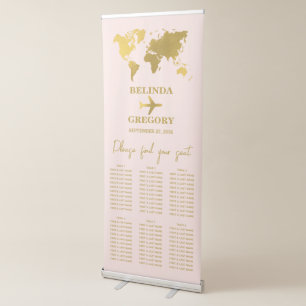 Wedding Passport Blush Pink Gold Seating Chart Retractable Banner