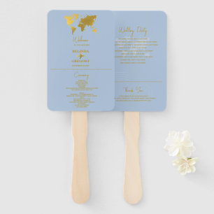 Wedding Passport Dusty Blue Gold Program Hand Fan