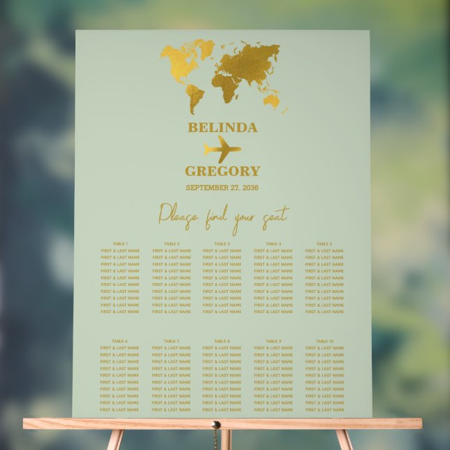 Wedding Passport Sage Green Gold Seating Chart (Neutral)