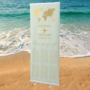 Wedding Passport Sage Green Gold Seating Chart Retractable Banner