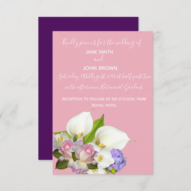 Wedding pastel bouquet floral and pink theme invitation (Front/Back)