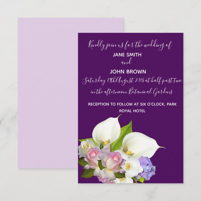 Wedding  pastel floral and purple theme invitation (Front/Back)