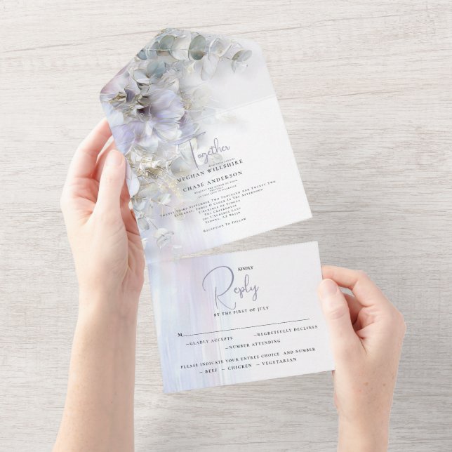 Wedding Pastel Peonies All In One Invitation (Tearaway)