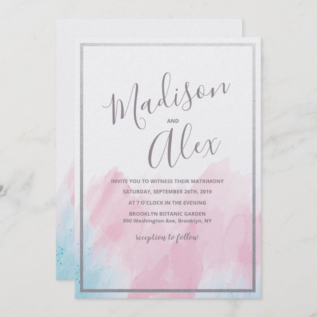 Wedding Pastel Watercolor Invitation (Front/Back)