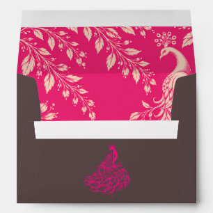 Wedding Peacock Botanical Pink Couture Envelope