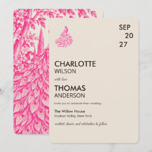 Wedding Peacock Botanical   Pink Couture Invitation