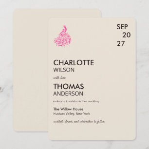 Wedding Peacock Botanical Pink Couture Invitation