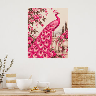Wedding Peacock Botanical Pink Couture Poster