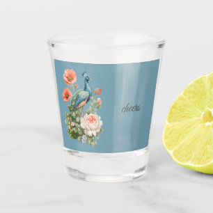 Wedding Peacock Botanical Vintage Celebration Shot Glass