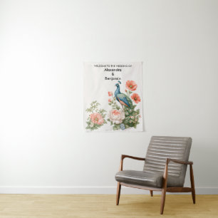 Wedding Peacock Botanical Vintage Elegant Event Tapestry