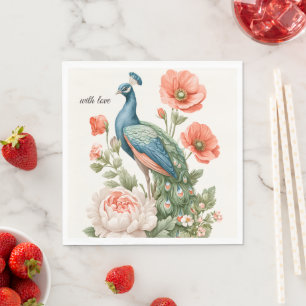 Wedding Peacock Botanical Vintage   Elegant Table  Napkin