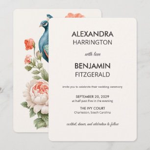 Wedding Peacock Botanical   Vintage Floral Art Invitation