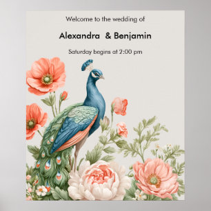 Wedding Peacock Botanical Vintage Floral Art Poster
