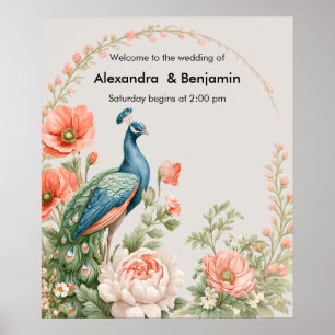 Wedding Peacock Botanical Vintage Floral Art Poster