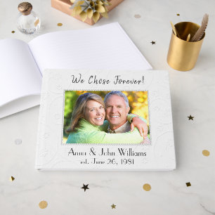 Wedding Pearl Photo Frame On Embossed White Guest Book