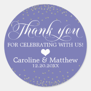 Wedding Peri Sprinkle Sparkle Silver THANK YOU Classic Round Sticker