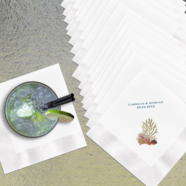 Wedding Personalised Cocktail Napkins Seashells (Creator Uploaded)