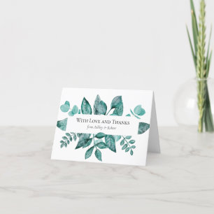 Wedding Personalised Love and Thanks Teal Greenery Thank You Card