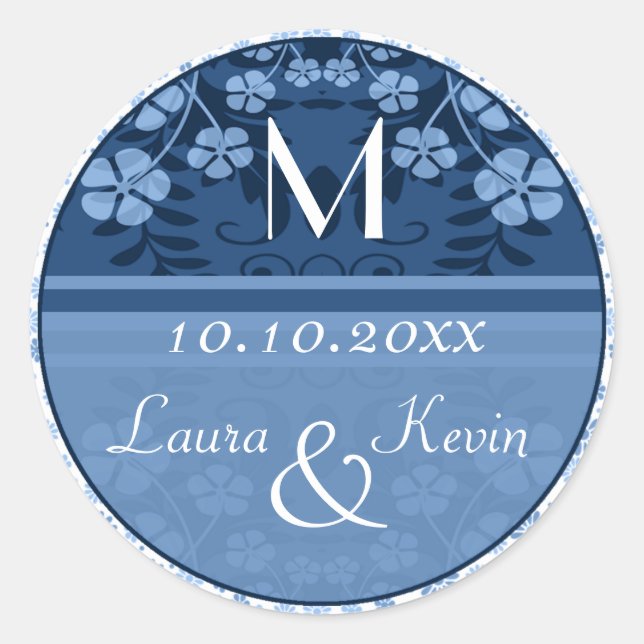 Wedding Personalised Monogram Classic Round Sticker (Front)