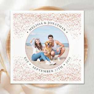 Wedding Personalised Rose Gold Glitter Photo  Napkin
