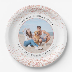 Wedding Personalised Rose Gold Glitter Photo  Paper Plate