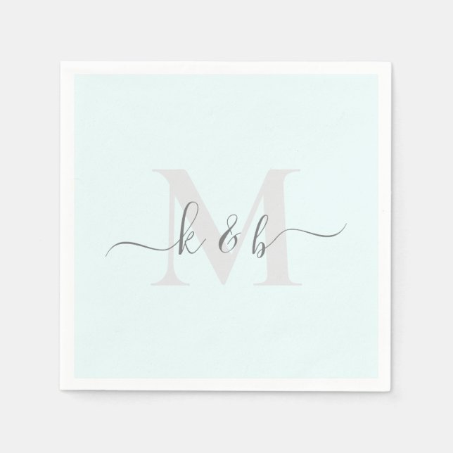 Wedding Personalised Script Icy Blue Cocktail  Napkin (Front)