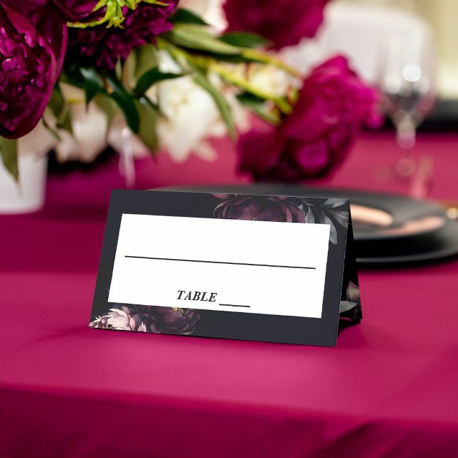 Wedding personalised tableware dark moody peonies place card (Wedding personalized tableware dark moody peonies place card gothic romantic wedding reception)