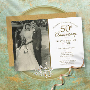 Wedding Photo 50th Anniversary Gold Dust Confetti Invitation