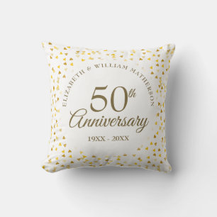 Wedding Photo 50th Anniversary Golden Hearts Cushion