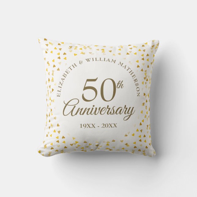 Wedding Photo 50th Anniversary Golden Hearts Cushion (Front)