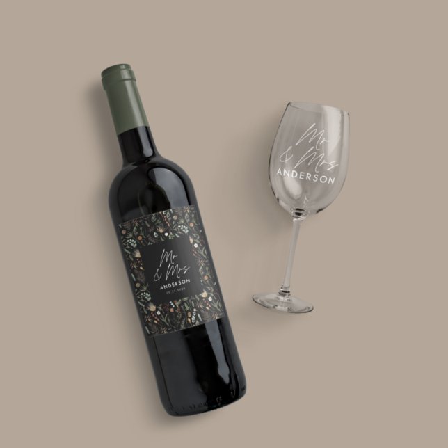  Wedding photo arch watercolor botanical mr & mrs Wine Label (Creator Uploaded)