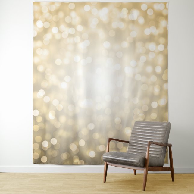 Wedding Photo Backdrop Gold Bokeh Lights Tapestry (In Situ)