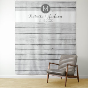 Wedding Photo Backdrop - Rustic White Wood Shiplap Tapestry