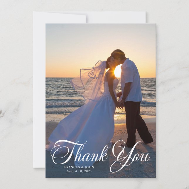 Wedding Photo Beautiful Formal Script Thank You Card (Front)