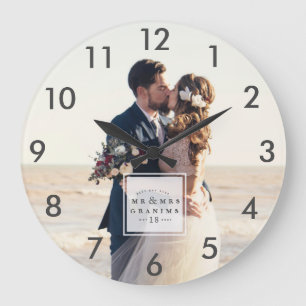 Wedding Photo Best Day Ever Newlywed Anniversary Large Clock
