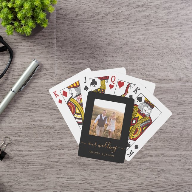 Wedding photo black gold modern playing cards (Creator Uploaded)