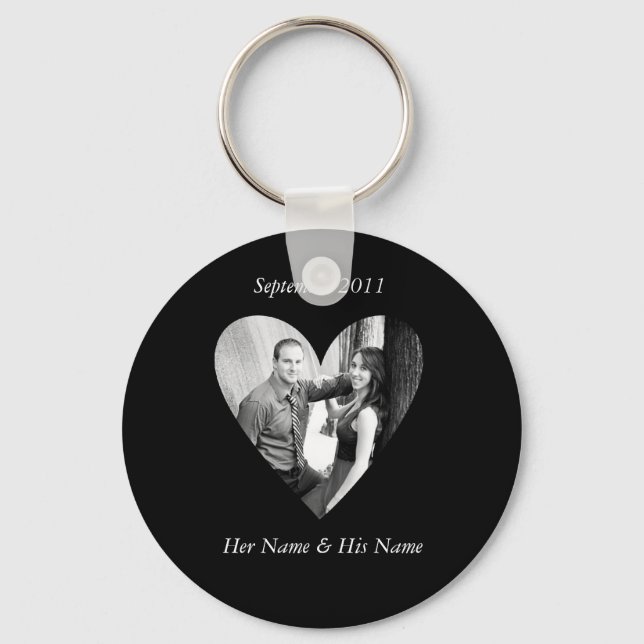 Wedding Photo Black Heart Keychain (Front)