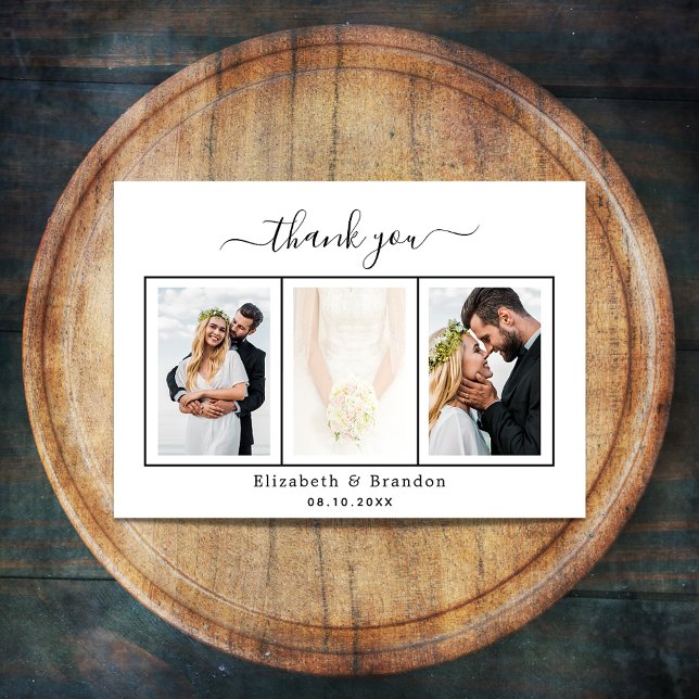 Wedding photo black white script thank you card (Creator Uploaded)