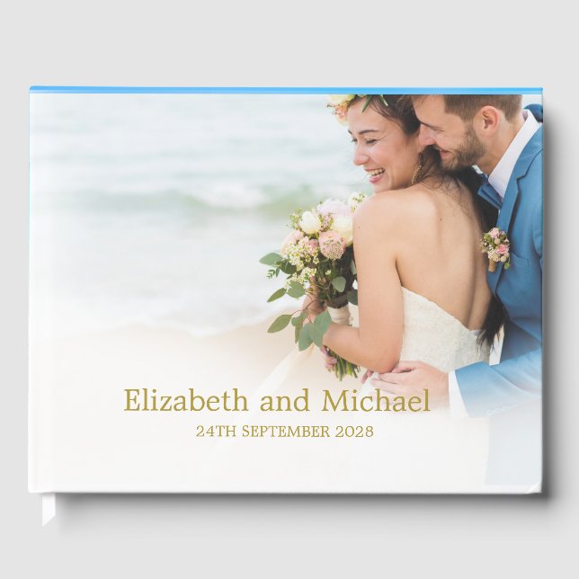 Wedding Photo Blue Beach Ocean Elegant Wedding Guest Book (Front)