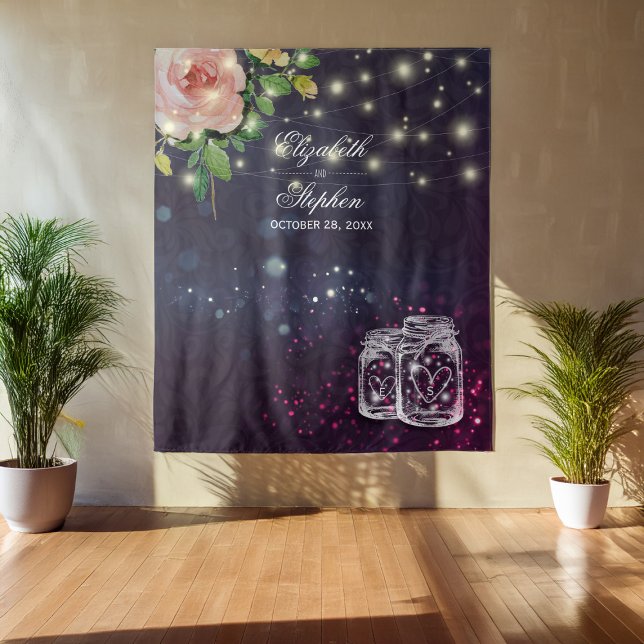 Wedding Photo Booth Backdrop Chic Floral Mason Jar Tapestry (Creator Uploaded)