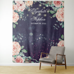 Wedding Photo Booth Backdrop Floral Purple Sparkle Tapestry